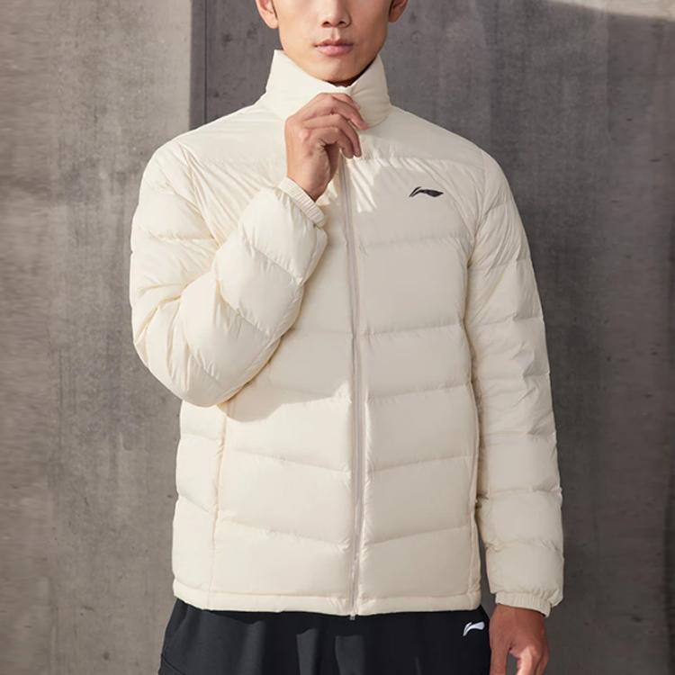 Li-Ning Fitness Series Slim Fit Stand Collar Down Jacket Men Outerwear White AYMS203-4