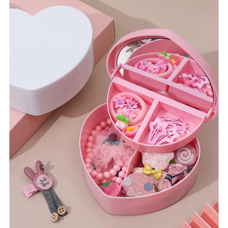 Home Mirror Pink Girly Heart Storage Organizer Jewelry Box Bedroom Large Capacity Storage Box