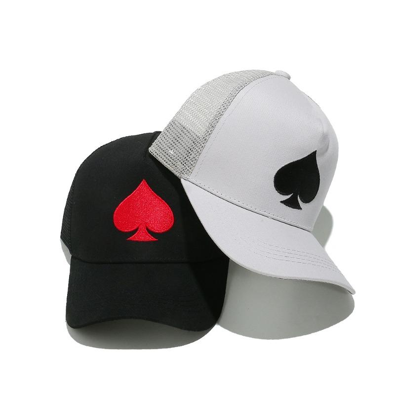 Cross border TEMU sunshade hat, hip-hop personalized peach heart poker baseball cap, mesh cap for men and women, adjustable