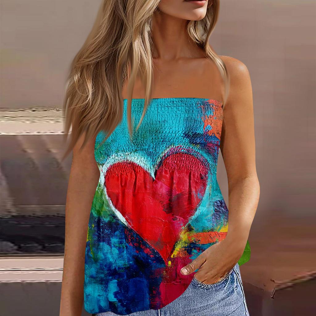 Tube Tops For Women,Cute Sexy Off Shoulder  Print Sleeveless T-Shirt