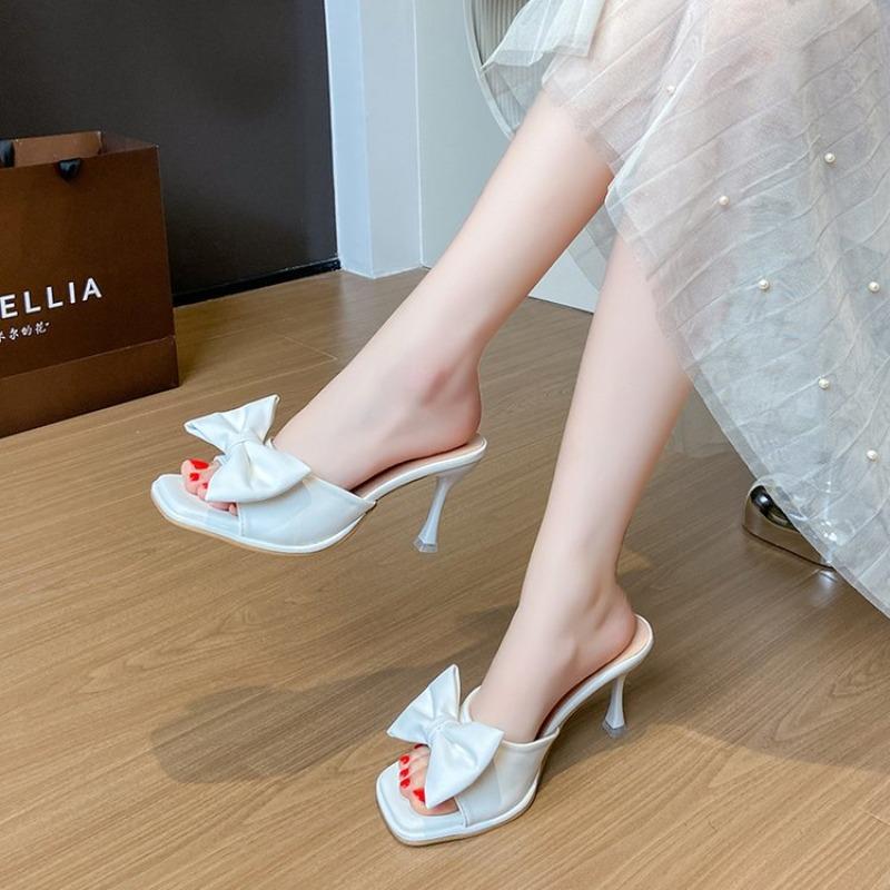 One Character Slim Heel Slippers Women Spring Summer 2026, Princess Style Butterfly Bow High Heels, Cool Slippers in Large Size