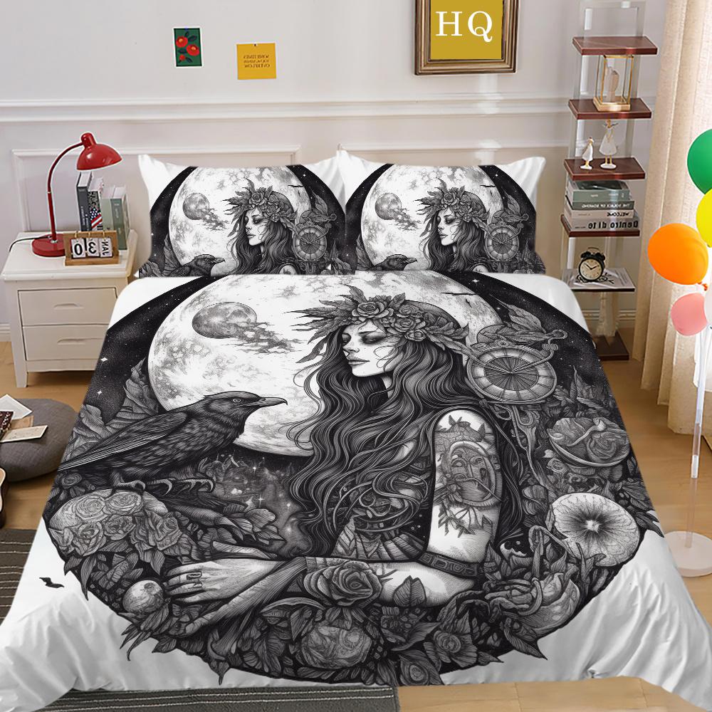 Bedruckter Bettbezug „Beauty Skull“ für Doppelbett, Mikrofaser, für Teenager, coole Mode, hochwertige Heimtextilien