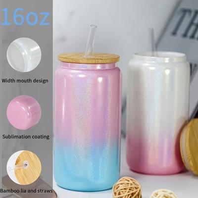 1 st 16 oz Glasmugg Glitter Glasburk Skimmer Ölmugg Burkformad Dricksglas med Bambulock och Återanvändbar Sugrör DIY-gåvor