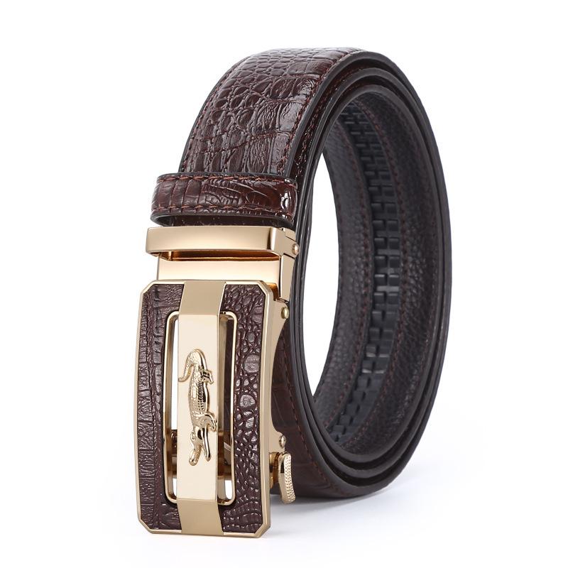 2025 Men's Leather Belt, Automatic Buckle, Crocodile Pattern, Business Casual, Cowhide Waist Belt for Middle-Aged and Elderly.