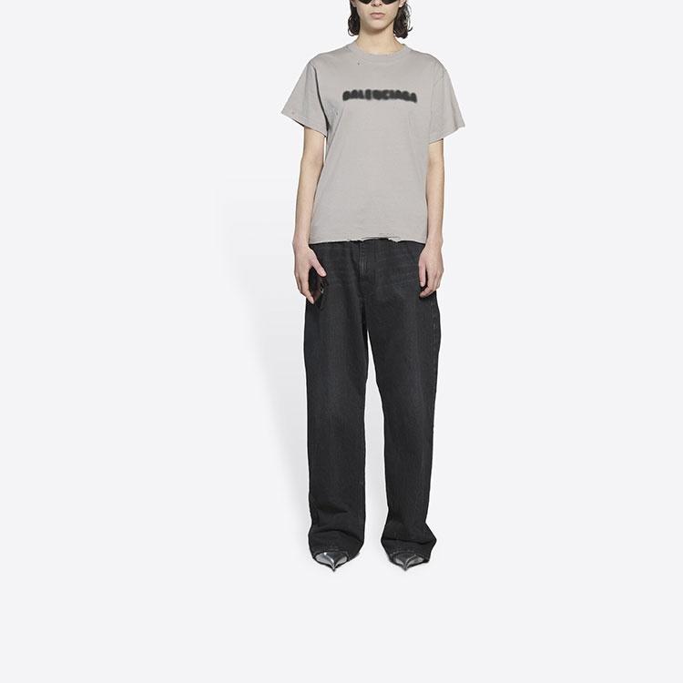 Balenciaga Blurry Logo Hole Retro Classic Short Sleeve Unisex Gray 661705TKVD58174