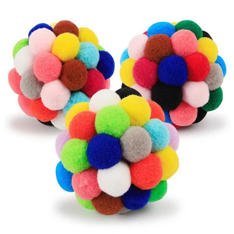 1/3 STÜCKE Katzenspielzeug Bälle Katze Plüschball Haustier Hüpfende Glockenball Spielzeug Selbst Hallo Bunte Pompons Haustier Beruhigendes Spielzeug Zufällige Farbe