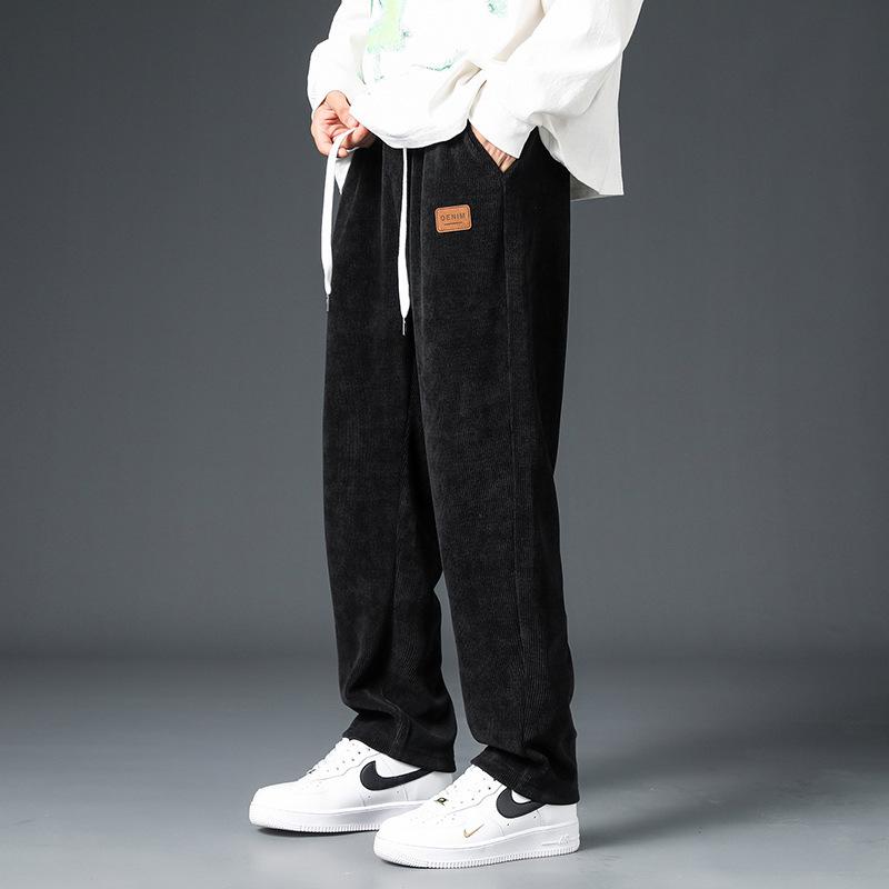 Men's Corduroy Heavyweight Straight-Leg Sweatpants: Trendy Wide-Leg Casual Pants for Spring and Autumn.