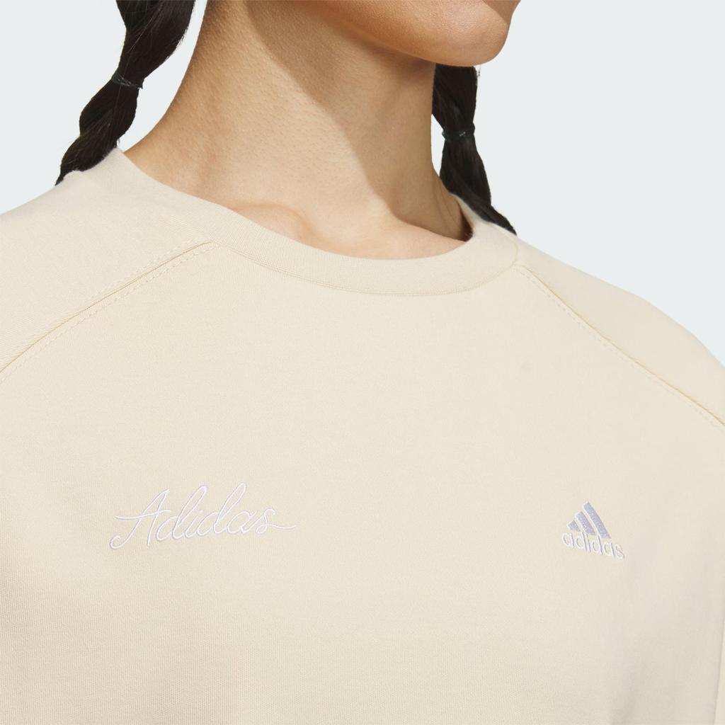 Adidas Rco Graphic Sweatshirt Logo Sports Casual Crewneck Women Sweatshirt Rock Sand Dust IP7088