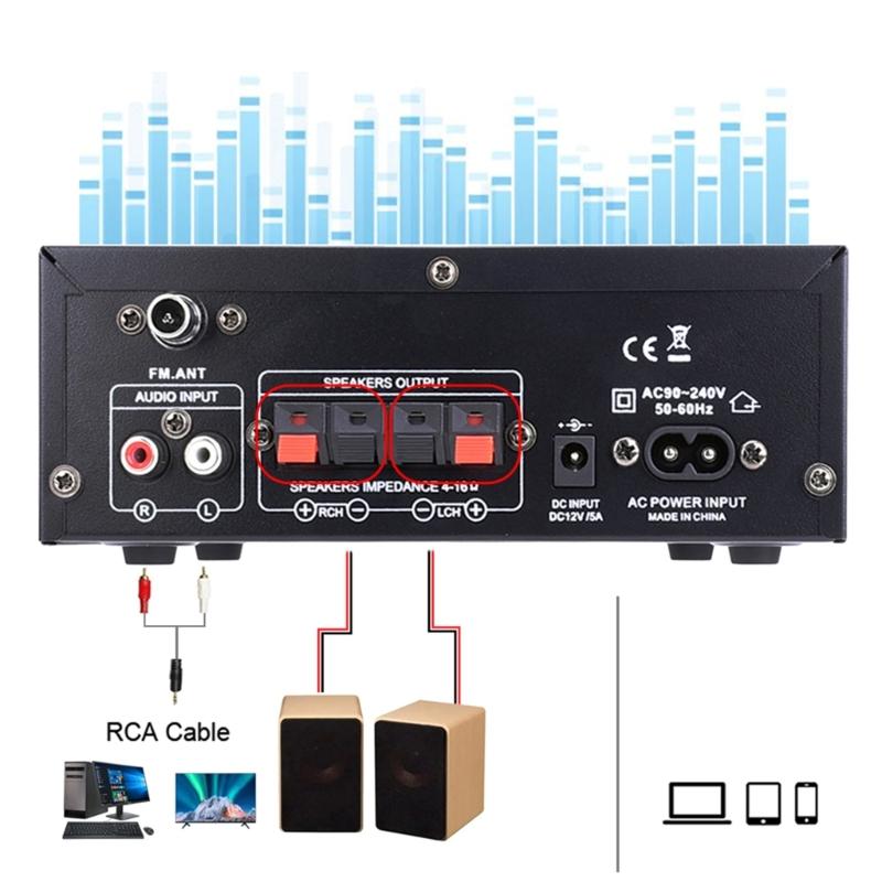 50W 2.0 Channel HiFi Power Amplifiers with Bluetooth-compatible 5.0, USB Playback and Inputs for Home Theater