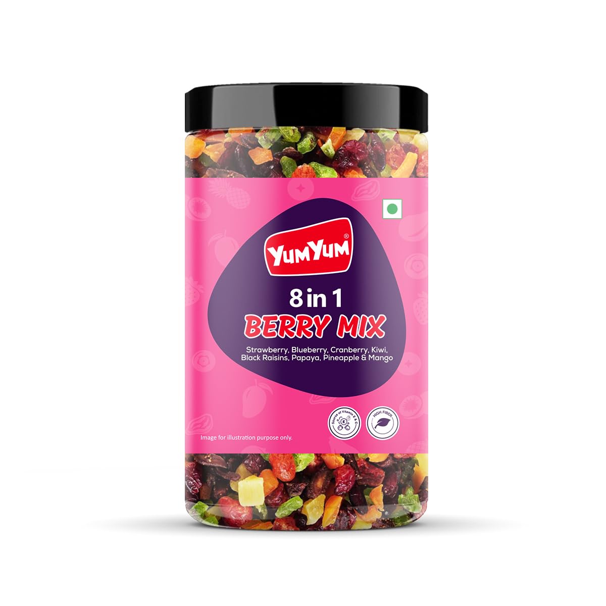 Yum Yum 8 Berries Mix 400g | Premium Dried Berries Without Sugar | Cranberry, Blueberry, Strawberry, Black Raisins, Pineapple, Papaya, Kiwi & Man