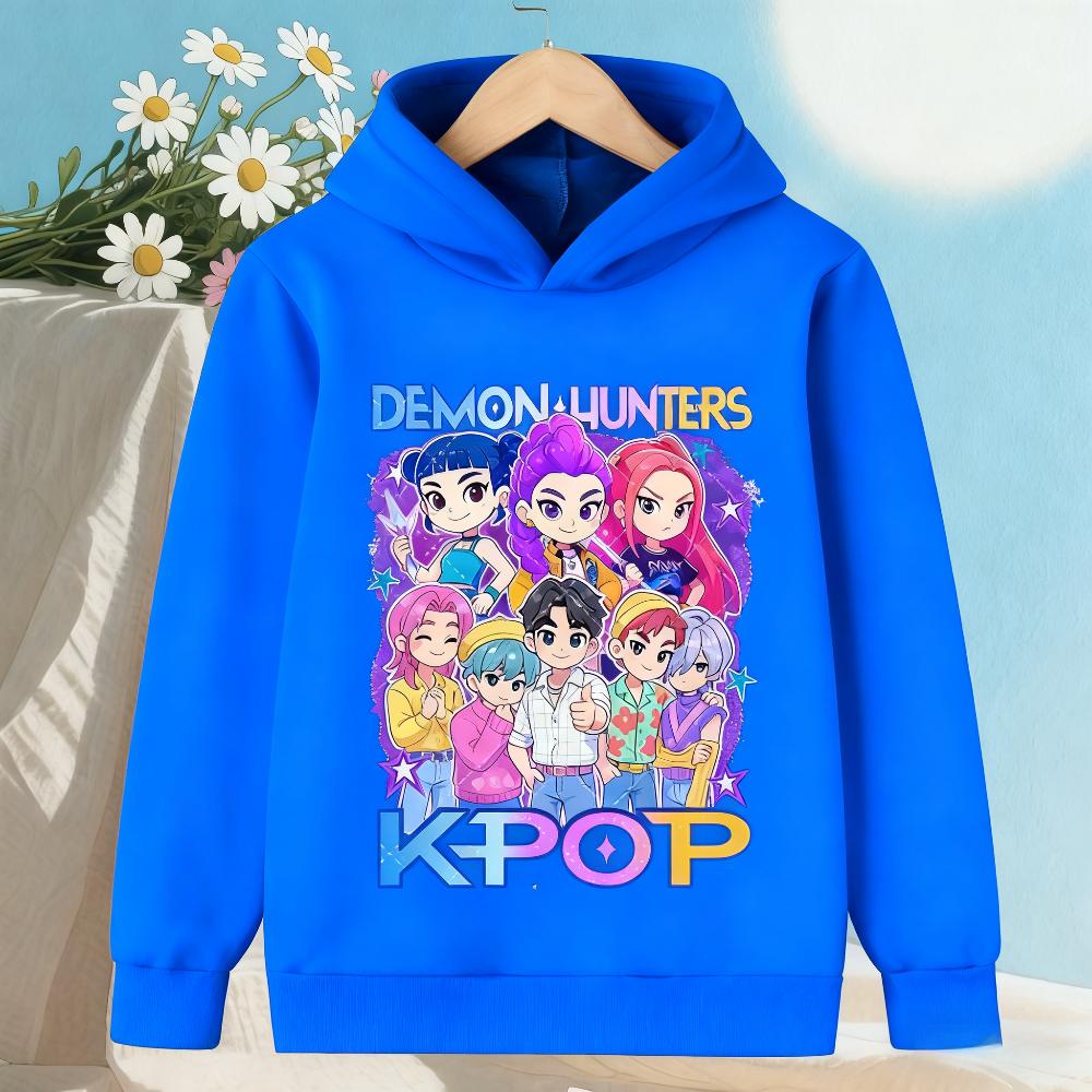 Kpop Demon Hunters Anime Fashion Cartoon Printed Casual Warm Comfortable Hooded Sweatshirt
