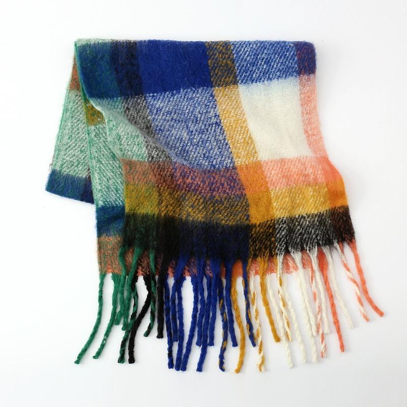 New mohair scarf women's autumn and winter thickened warm circle yarn fringed plaid scarf shawl