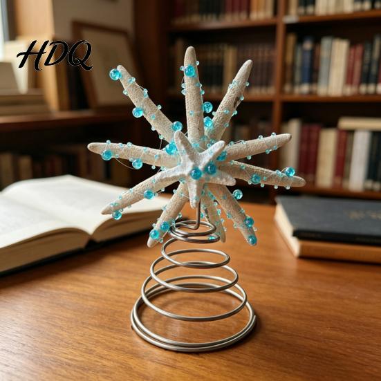Coastal Holiday Tree Decorations Beach Starfish Christmas Topper 6 Inch Nautical Treetop Topper Ornament Ocean Style Decoration for Xmas Party Home