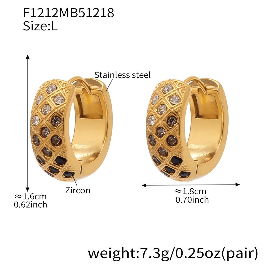 18k Gold-Plated Stainless Steel Plaid Zircon Earrings