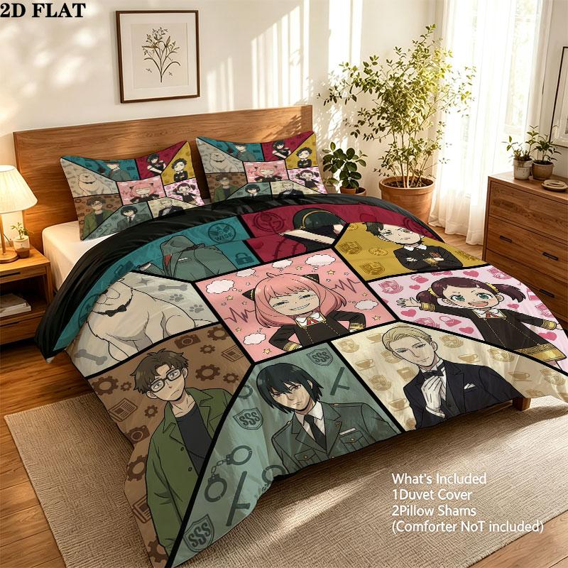 Spy Family Pattern Bedding Quilt Set Quilt Cover Pillowcase Home Birthday Gift(1 * duvet cover + 2 * pillowcase, without core)