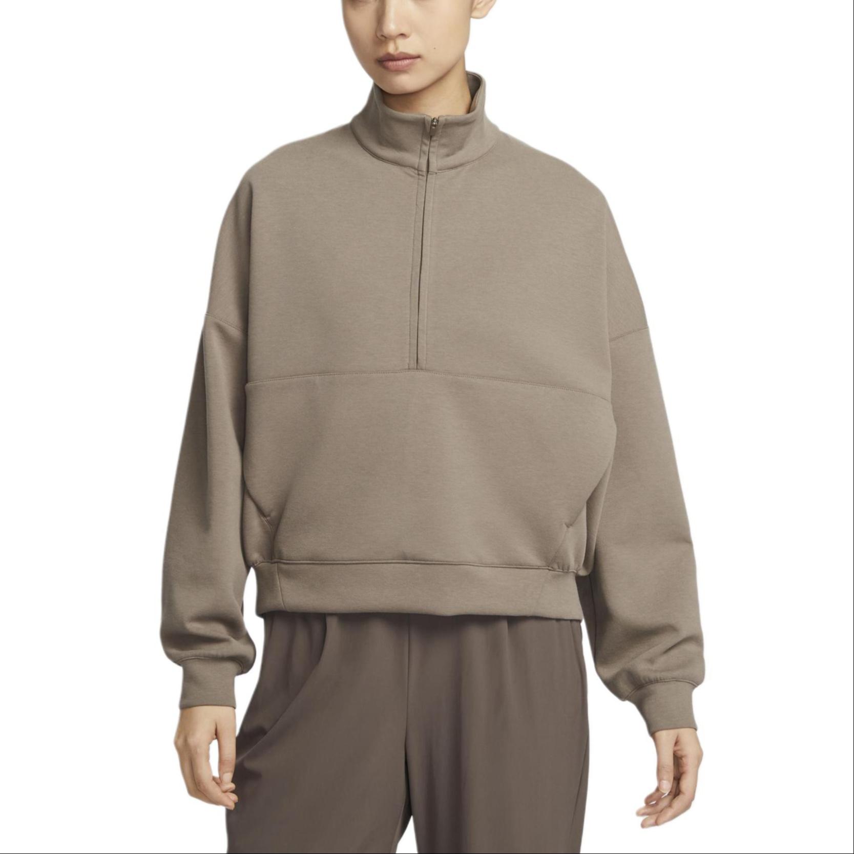 (WMNS) Nike 24.7 ImpossiblySoft Dri-FIT 1/2-Zip T-shirt Oversized Fit Mink Brown Women s HQ8189-233 L