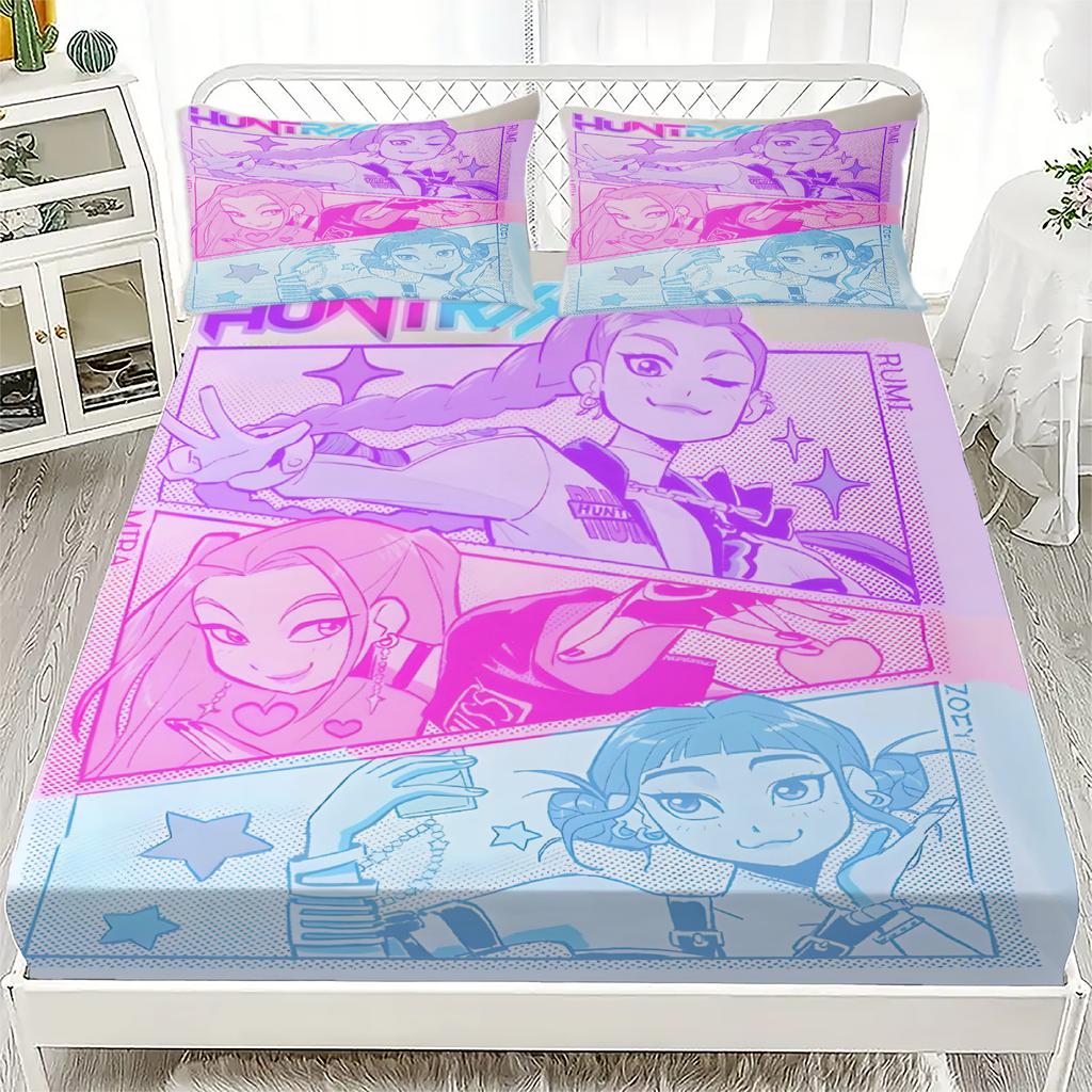 K-Pop D-Demon Hunters Fitted Sheet from Personalized  for Home Decor, Customized DIY Bed Cover Deep Pocket with 2Pillowcases