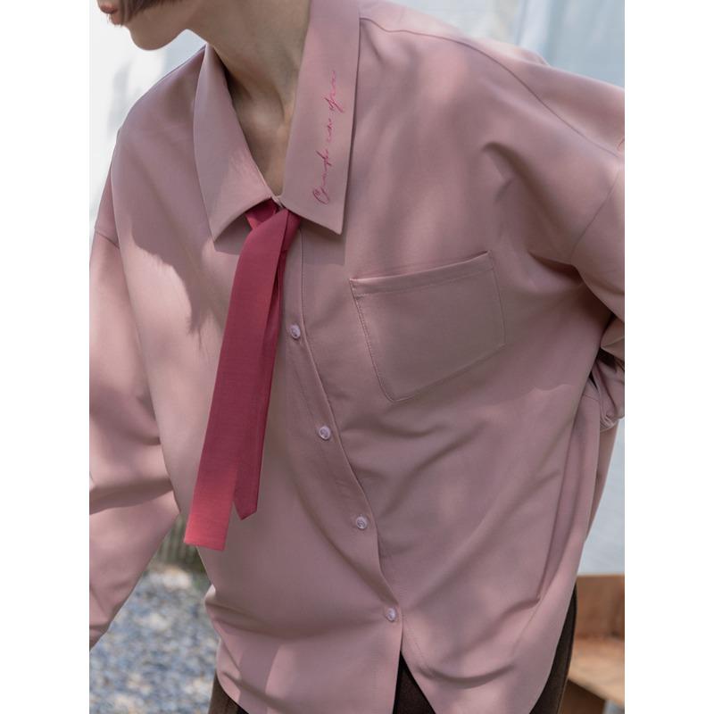 College Style Bokstavsbroderi Långärmad skjorta Dam Vår och höst Lös design Nisch blus Toppar