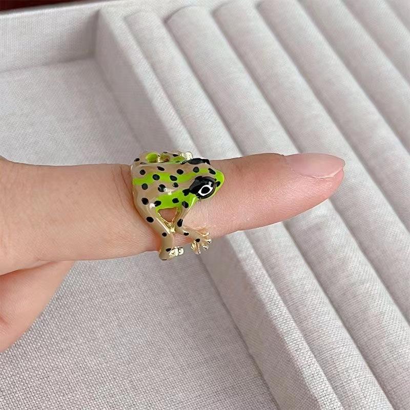 Mini Cute Green Frog Ring Quirky Funny Metal Animal Adjustable Finger Ring Jewelry Boys Girls Couple Birthday Party Gift