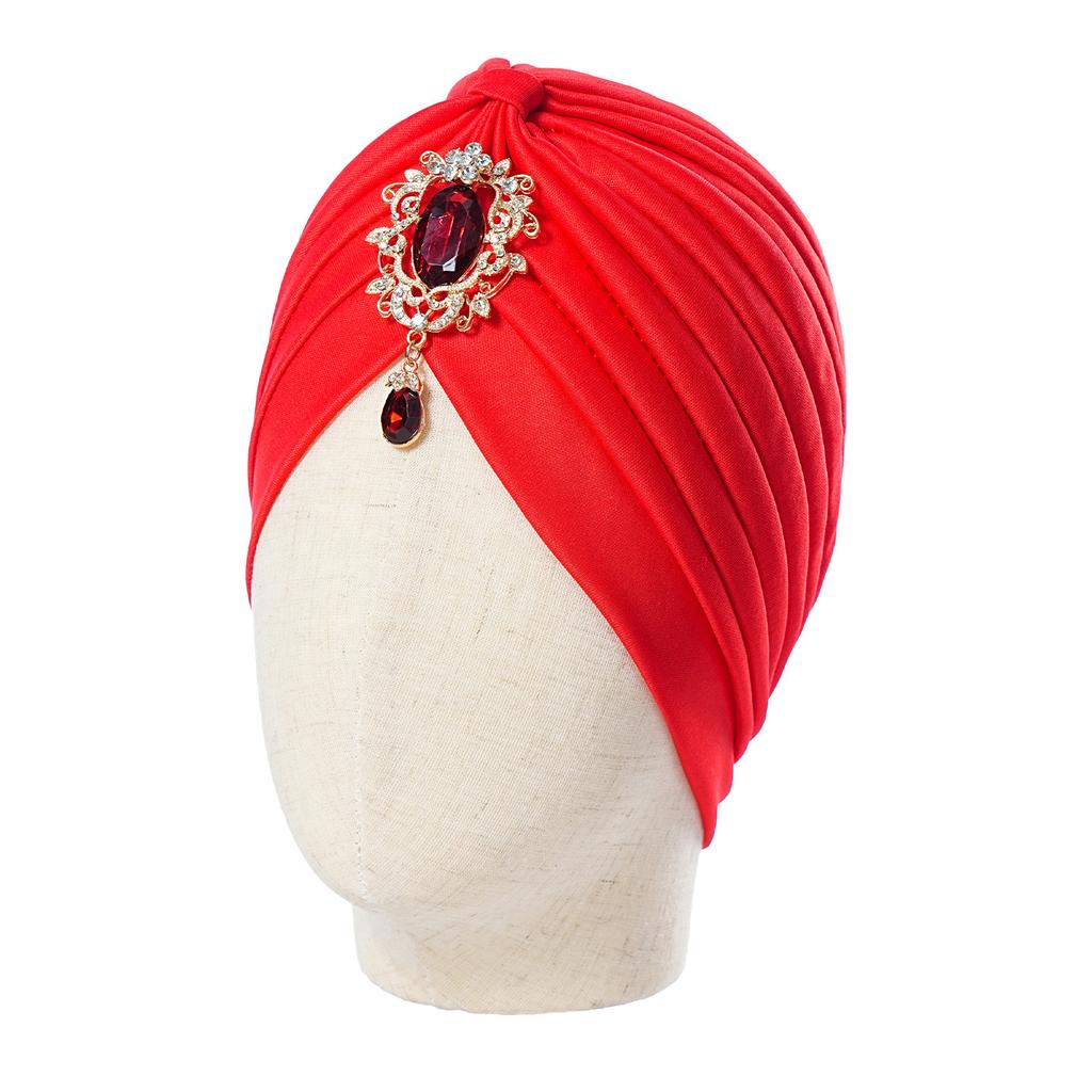 Muslim Fashion Women Elastic Alloy Drill Twist Knot Hat Chemo Cap Cancer Hat Islamic Femme Headscarf Indian Hat Headband Turban