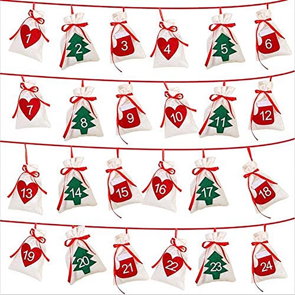 

11x16 Christmas Advent Countdown Felt Gift Bag with Drawstring