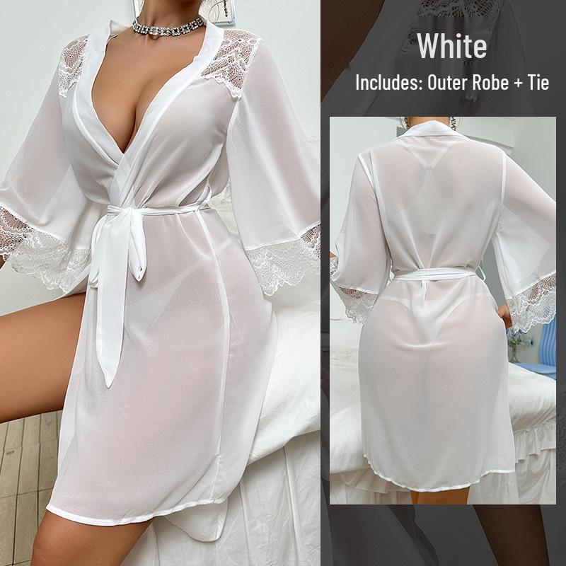 Sexy Chiffon Lace Nightgown - Sheer Temptation Robe for Women