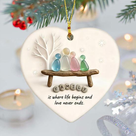 Yousheng Heart-Shaped Sea Glass Family Ornament Handmade Sea Glass Art Heart Ornament for Christmas Tree Home Decor