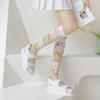 Transparent Thin Knee High Girls Socks Floral Print Japanese Kawaii Cute Stockings Summer Ultra-thin Nylon Long Socks Stockings