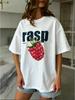 WoUnisexs 100 Cotton TShirt 2026 Summer New Cute Raspberry Print Short Sleeve Oversized Casual Versatile Top
