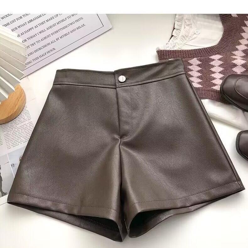 

Women s Petite Slimming A-Line Hot Pants Fall Spring Mini PU Leather Shorts Girlfriend Street Style Versatile Pants Mini Shorts XS коричневый