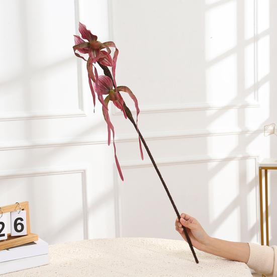 Artificial Flower Paphiopedilum Realistic Silk Plastic Petals Flexible Stems Long-Lasting No Watering Fake Orchid Home Decor