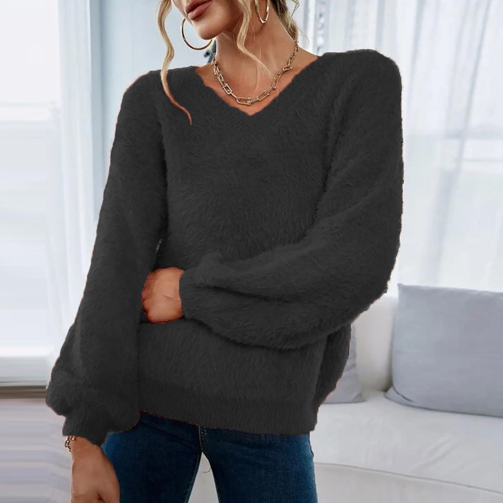 Women s And Winter Slim Pullover Sweater Color V Neck Mink Wool Color Knitted Sweater One Size чёрный