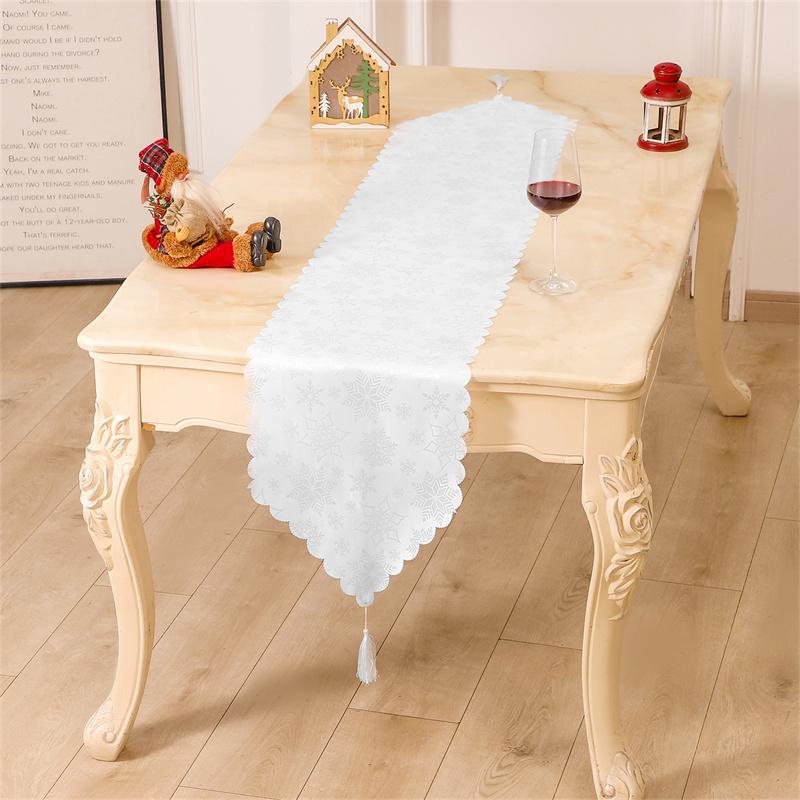 

Christmas Solid Polyester Table Runner Fashion Party Banquet Holiday Party Xmas Decoration Table Flag білий