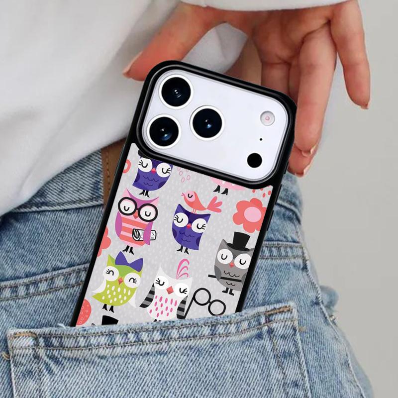 Cartoon Owl Collage soft Phone Case for iPhone 16e 15 14 13 12 17 Pro Max Plus Air 17pro Cover Coque