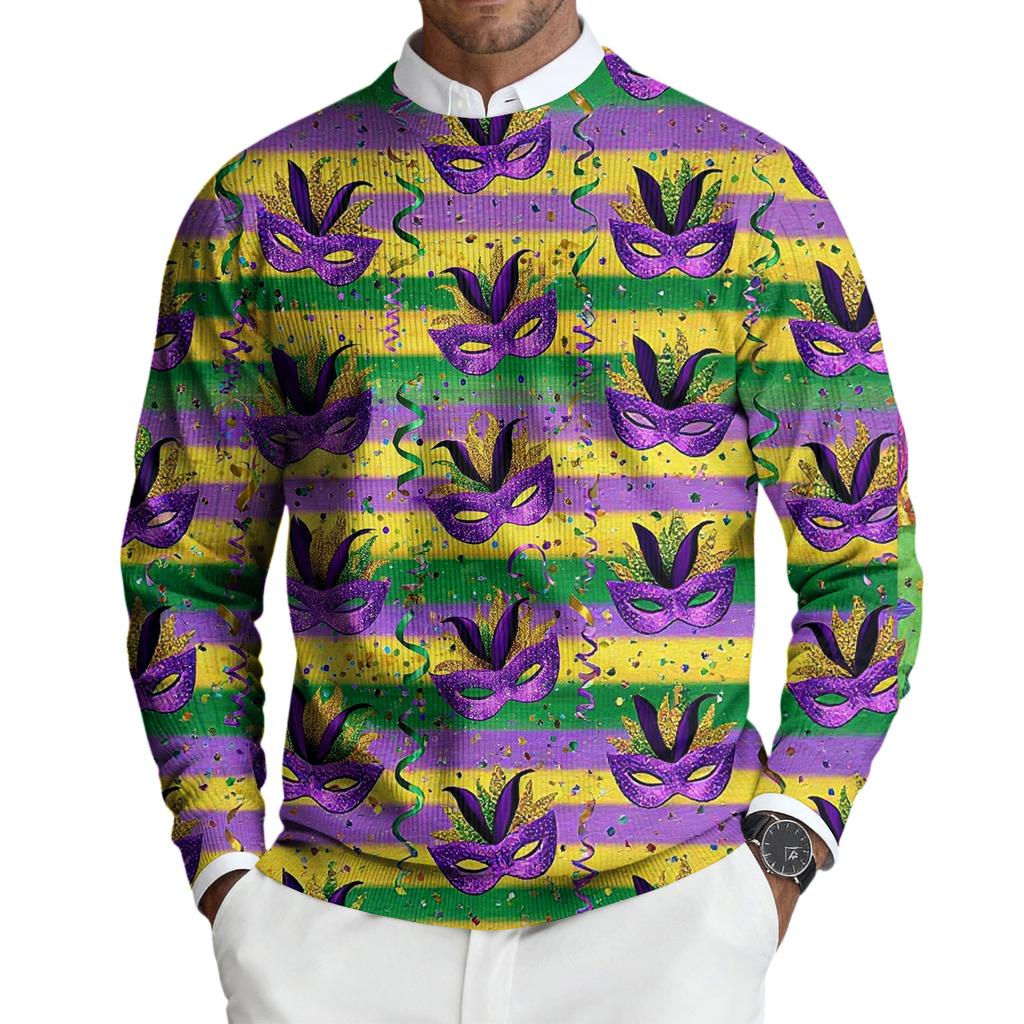 Herren Rundhals Langarm Rippstrick Pullover