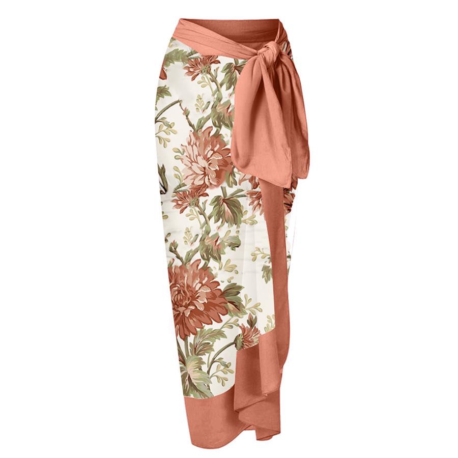 

Праздничный стиль Женская миди-юбка с принтом в стиле кросс-бордер и завязками One Size бежевый