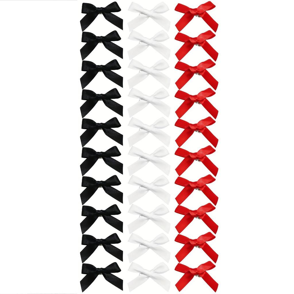 Pack Of 30 Mini Satin Bow Hair Clips For Women Girls Children Pink Black White Hair Accessories For Weddings Parties