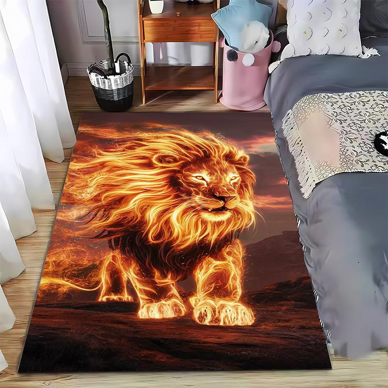 Fiery Lion Print Carpet with Bold Design in Warm Tones Suitable for use as an anti-slip for living room bedroom sofas