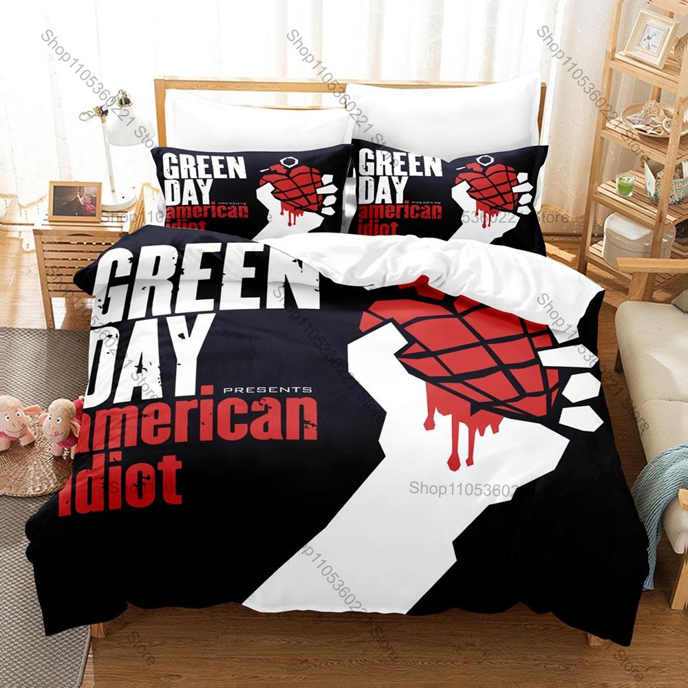 Collage Band Green Day Poster Tour Vintage Arte Punk Rock 3 Pezzi Biancheria da Letto Copripiumino + 2 Federe Decorazione Casa