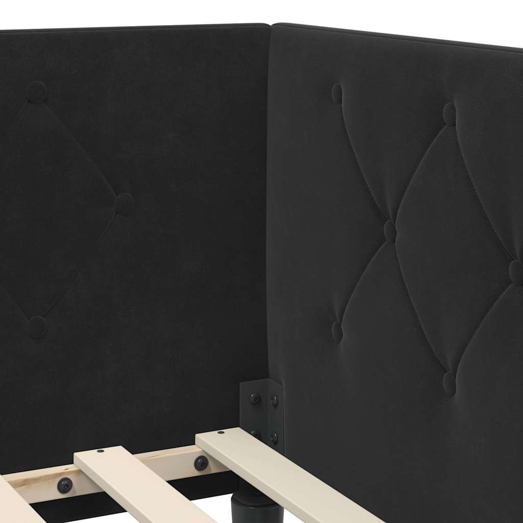L Shaped Bed Frame Black 90 x 190 cm Velvet