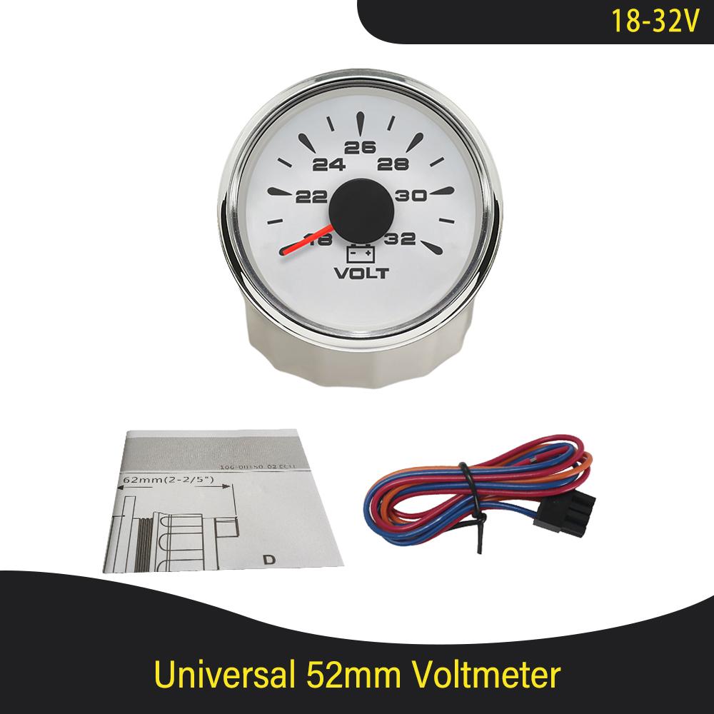 Boat Truck Universal 52mm 8-16V 18-32V Voltmeter Voltage Volt Gauge with 8 Colors Backlight for Motorcycle Vehicle Car