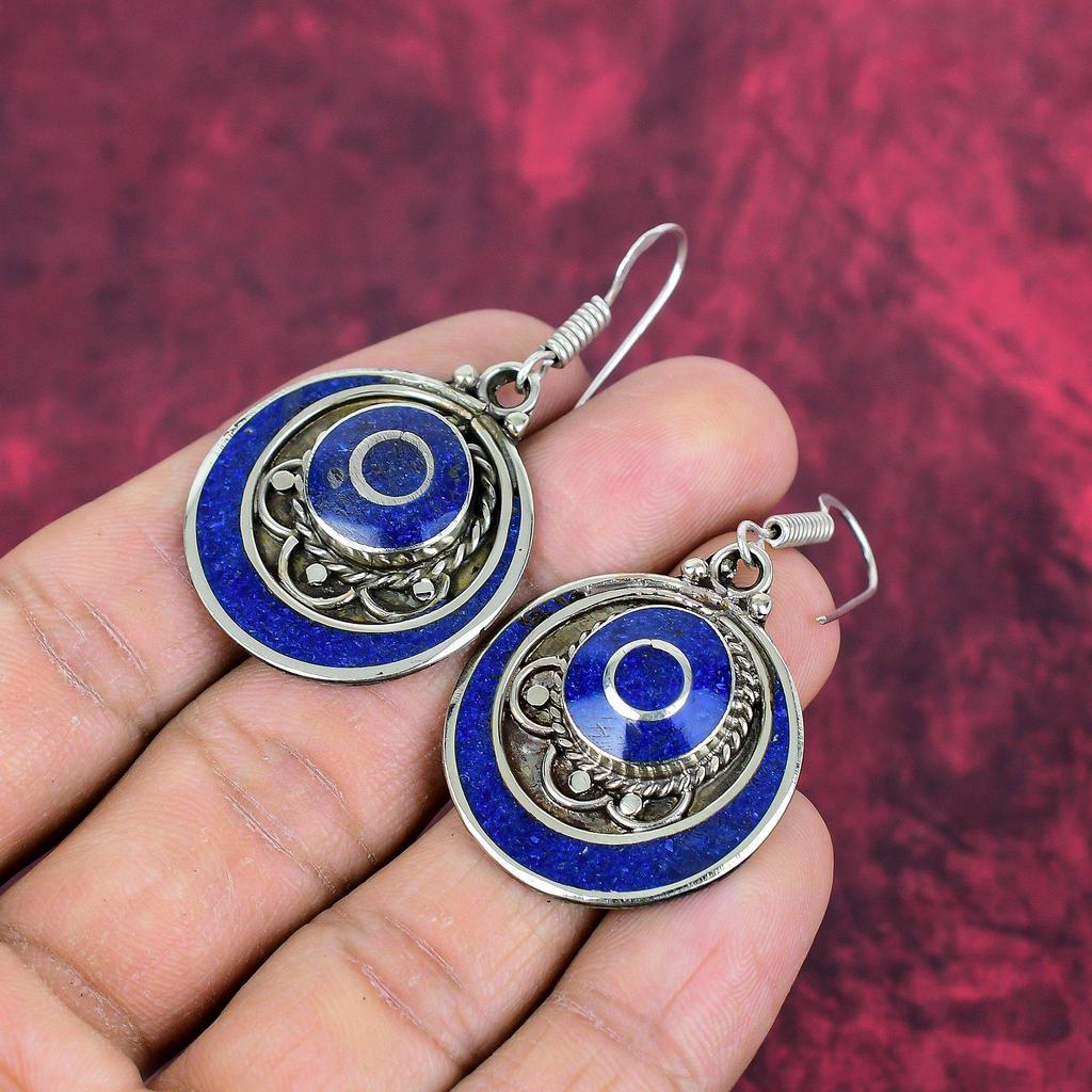 Orecchini in Lapislazzuli Gioielli con Pietre Preziose Fatti a Mano, Orecchini in Argento Sterling Massiccio 925, Orecchini Gioiello dal Design Unico