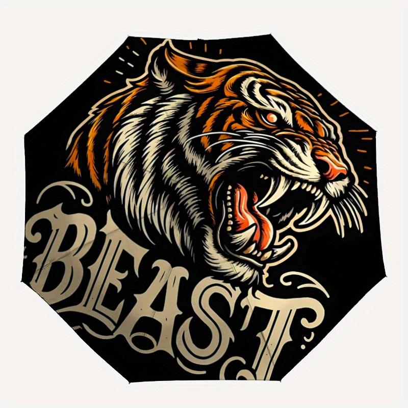 

1pc Tiger Beast Automatic Open/close, All-Season Portable Folding Umbrella, Travel, Everyday, Formal Events - Compact Luxury Parasol, Outdoor Accessor