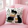 Black Cats With Books Cushion Cover Short Plush Soft DoubleSided Printing Pillow Case Cozy Sofa Bedroom Home Decor Gift