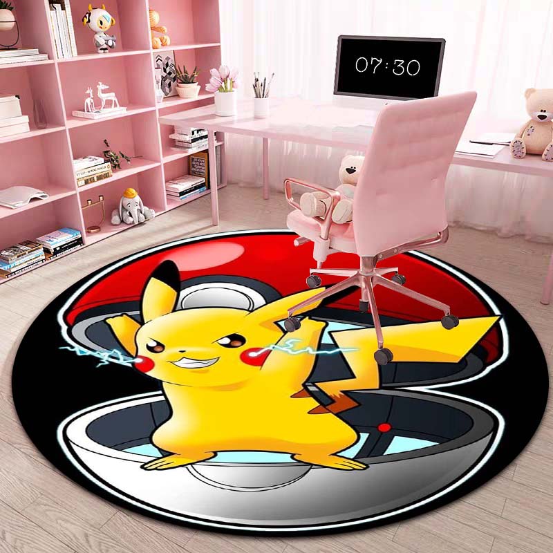 3DPikachu HD Cartoon Round Rug, Suitable for Decorating Living Rooms, Bedrooms, Sofas, and Playrooms; Non-slip Gift.