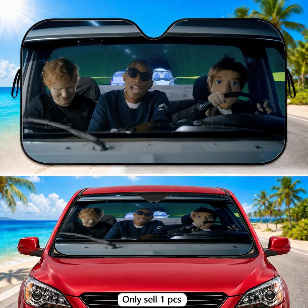 E-Ed Sheeran Driving Sun Visor Car Front Window Windshield Sunshade Five-Layer Aluminum Foil UV Protector Heat Shield