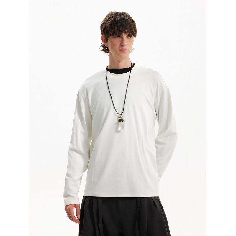 Blaexit American Retro Basic Solid Color Base Shirt Men's Long-Sleeve T-Shirt Versatile Top for Commuting In Spring and Autumn