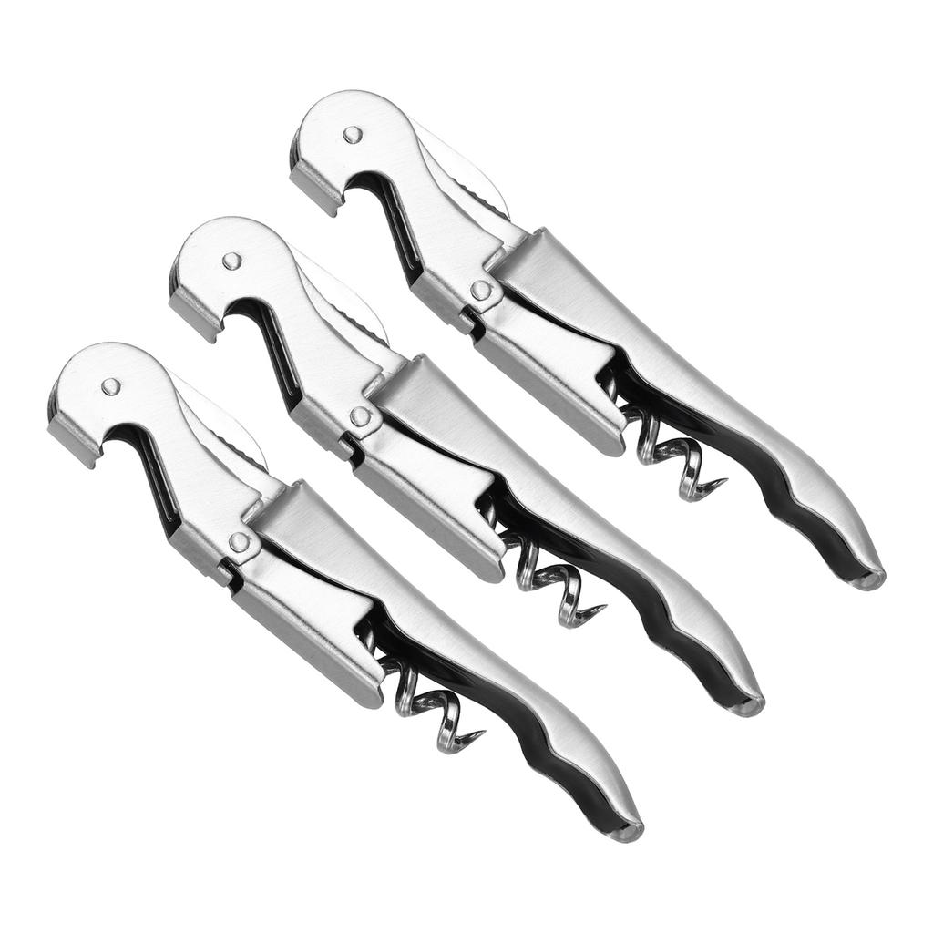 1/3Pcs Professional Waiters Corkscrew Stainless Steel Wine Key with Ergonomic Wood Grip Beer Bottle Opener and Foil Cutter