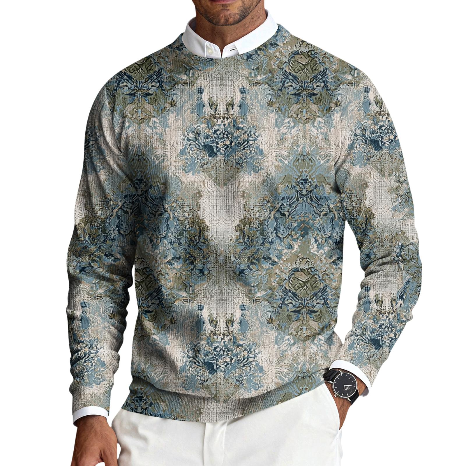 

Мужской пуловер с круглым вырезом, длинными рукавами и рубчатой вязкой L