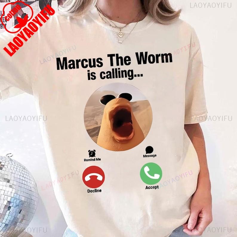 Marcus The Worm Is Calling Funny Meme TShirt Viral Internet Humor Prank Call Gift for Gen Z Creative Graphic Tshirts Unisex S